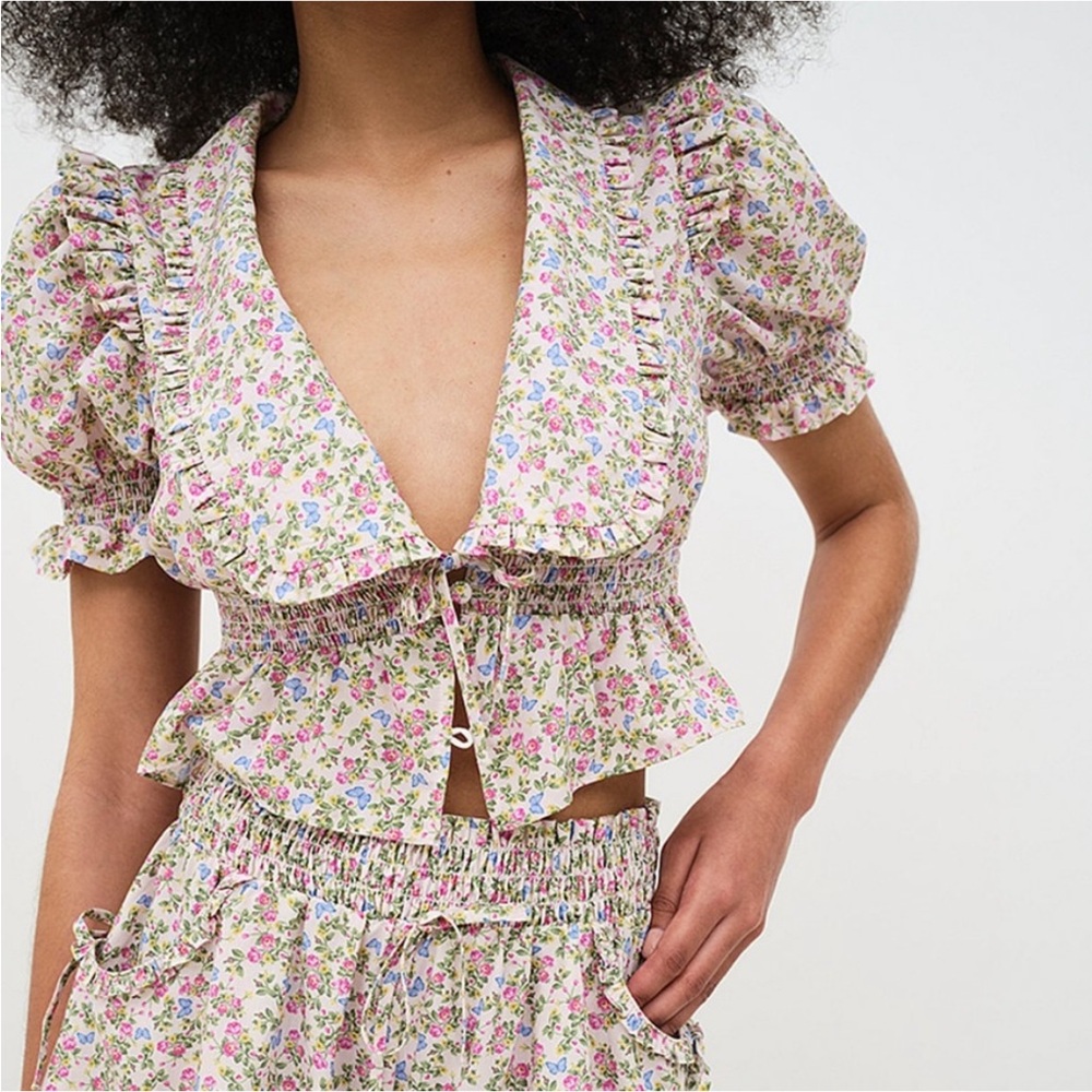 For Love & Lemons x VS LIKE NEW Baby Butterflies Sleep Crop Top Cottagecore XS - Picture 2 of 16